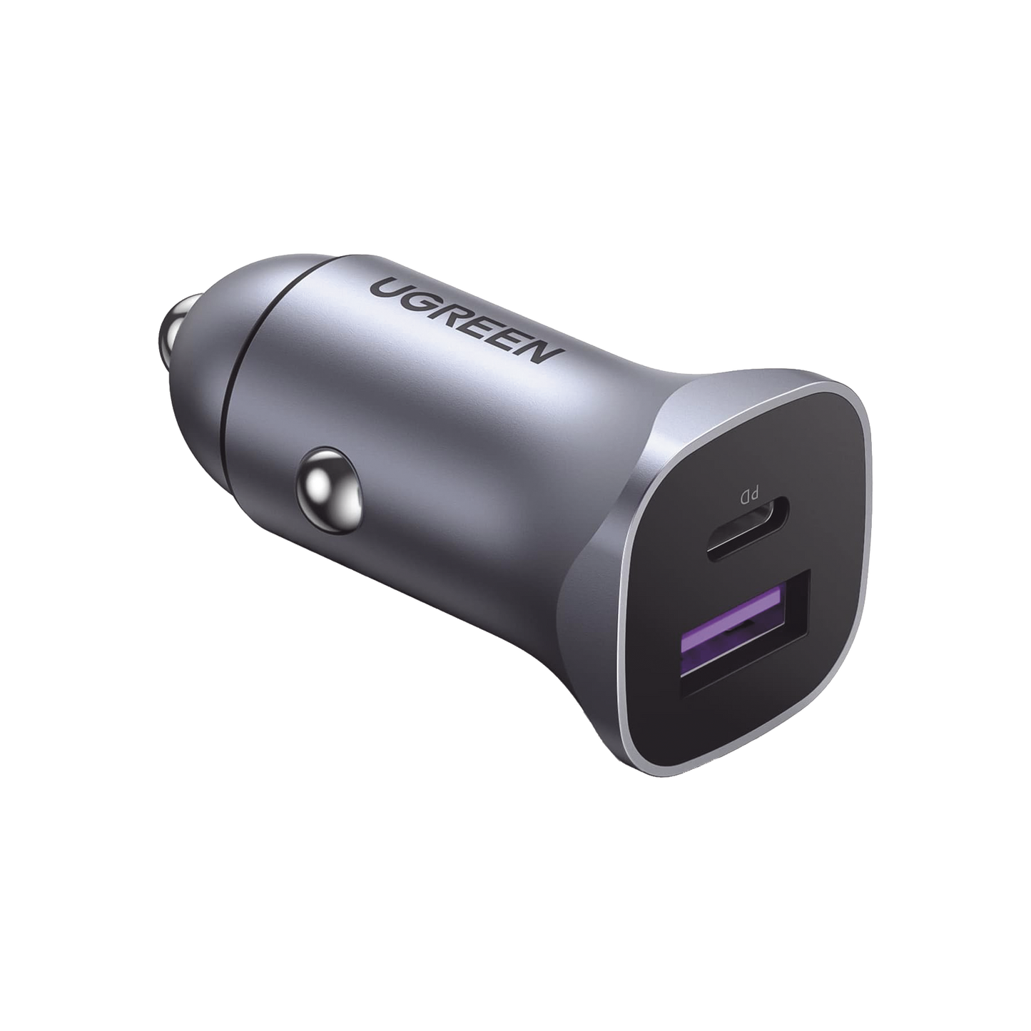 Cargador de Auto 30W / 2 Puertos USB-A y USB-C / Carga Rápida / Compatible con Vehículos de 12 y 24 VCD / PD3.0 + QC3.0 / Indicador Led / Diseño Compacto / Chip Inteligente / Aleación de Aluminio.