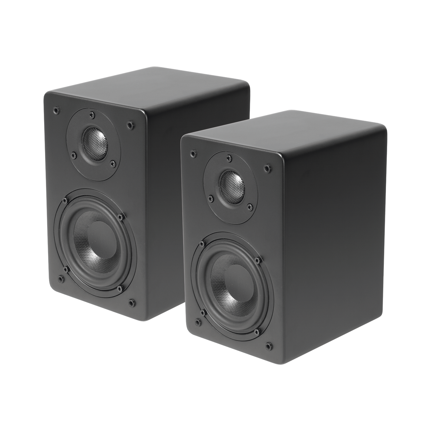 PAR de Altavoces de Estantería, Woofer de fibra de vidrio 4in, Tweeter de aluminio 1in, Acabado negro mate, 5-40 watts, 8ohms