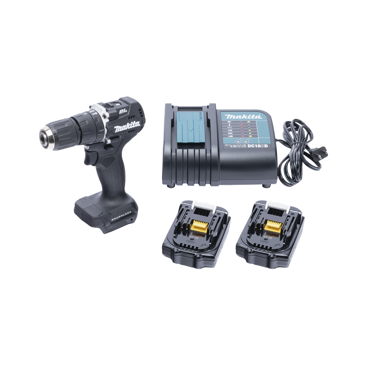 Rotomartillo/Taladro Inalámbrico SIN CARBONES, Broquero de 1/2", 1,700 RPM, 18Vcd, Torque: 40 N.m C/2 Bat. (1.5Ah) y Cargador.