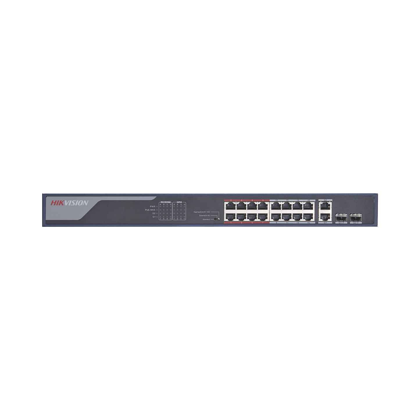 Switch PoE+ / No Administrable / 16 puertos 10/100 Mbps PoE+ / 2 puertos 10/100/1000 Mbps + 2 puertos SFP de Uplink / PoE hasta 250 metros / 230 W