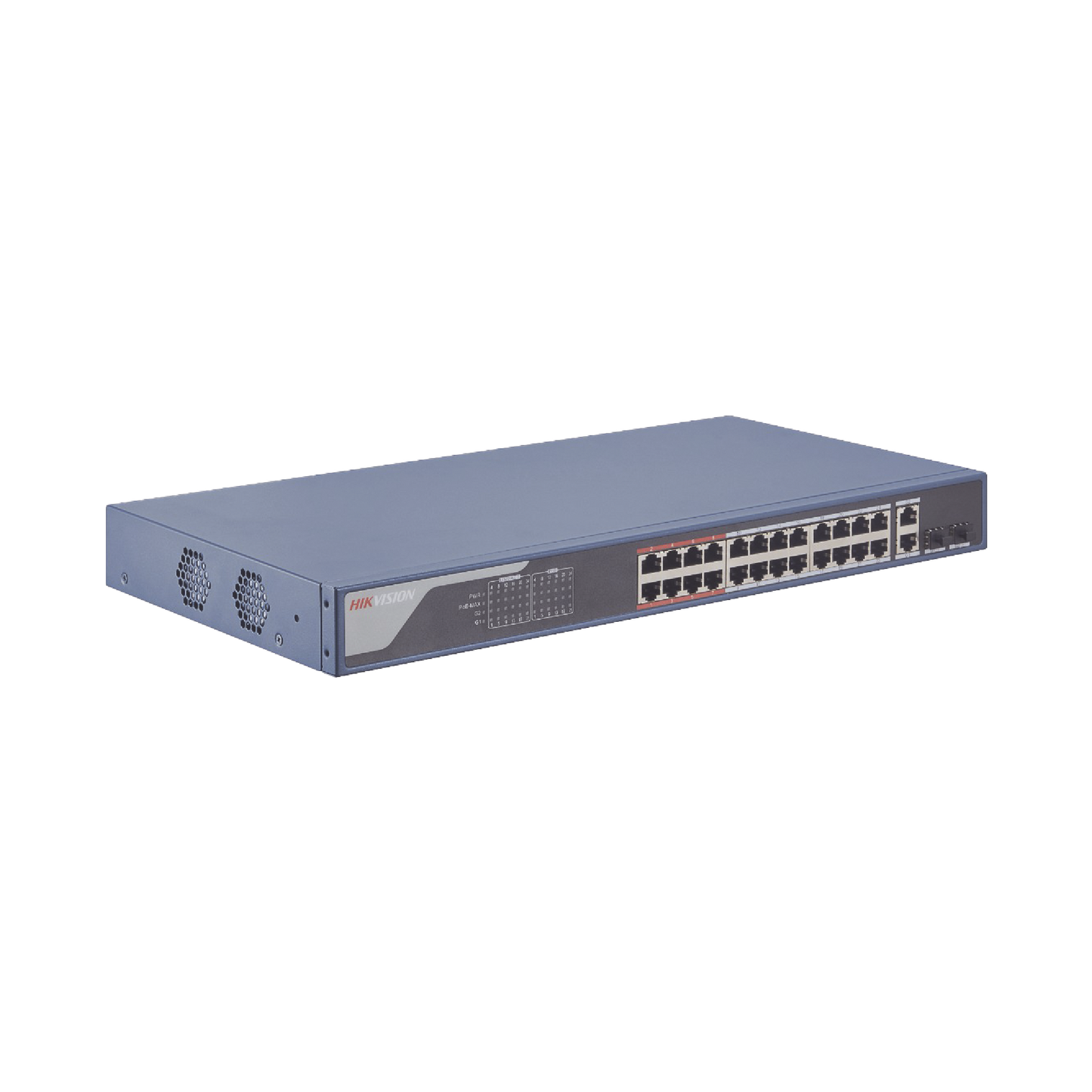 Smart Switch PoE+ Administrable / 24 puertos 10/100 Mbps PoE+ (hasta 300 m) + 2 puertos 10/100/1000Mbps + 2 Puertos SFP Uplink / 370 W / Hik-ProConnect y Hik-Central