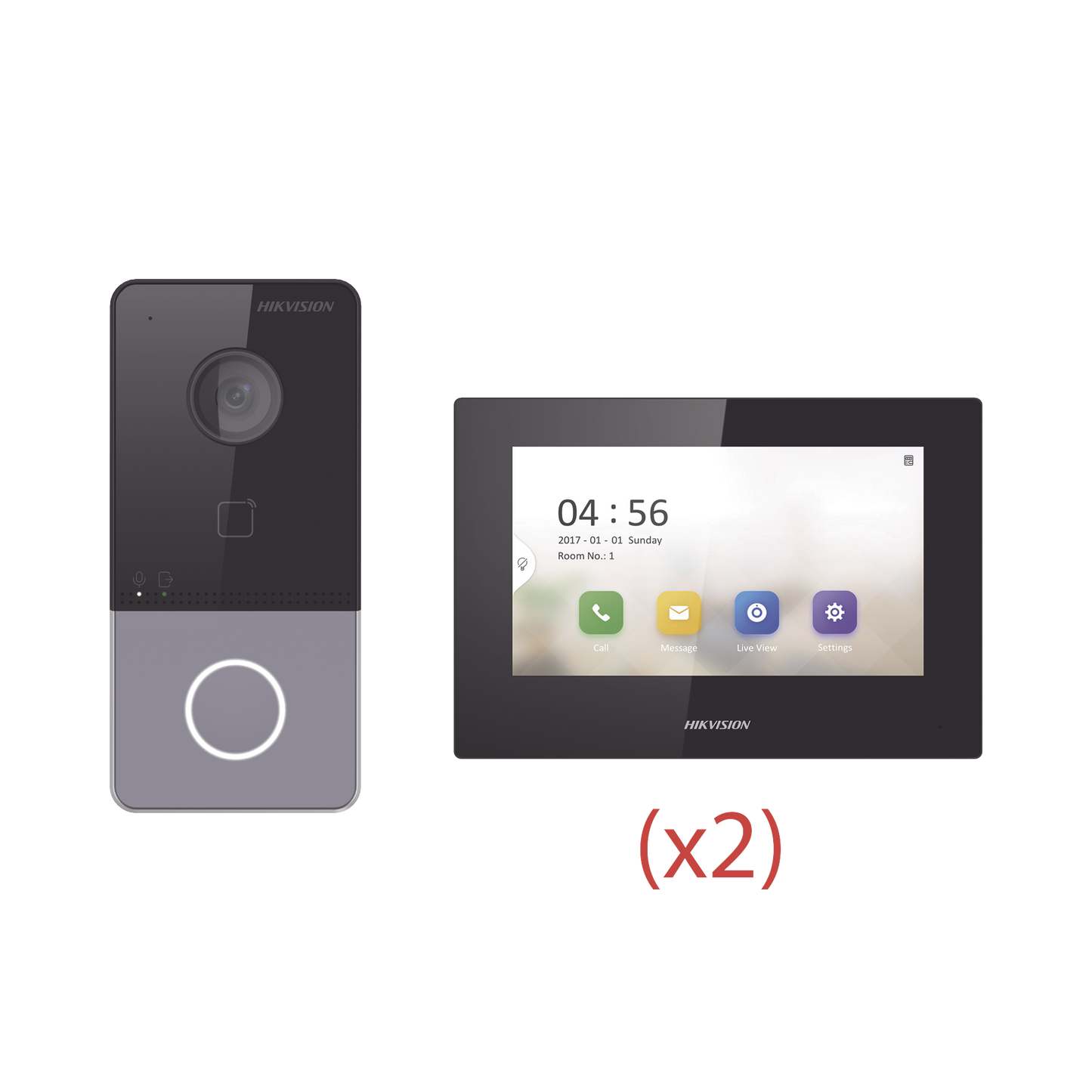 Kit de Videoportero IP LITE con llamada a App de Smartphone (Hik-Connect) / Apertura con tarjeta / Soporta PoE Estándar / Incluye 2 MONITORES