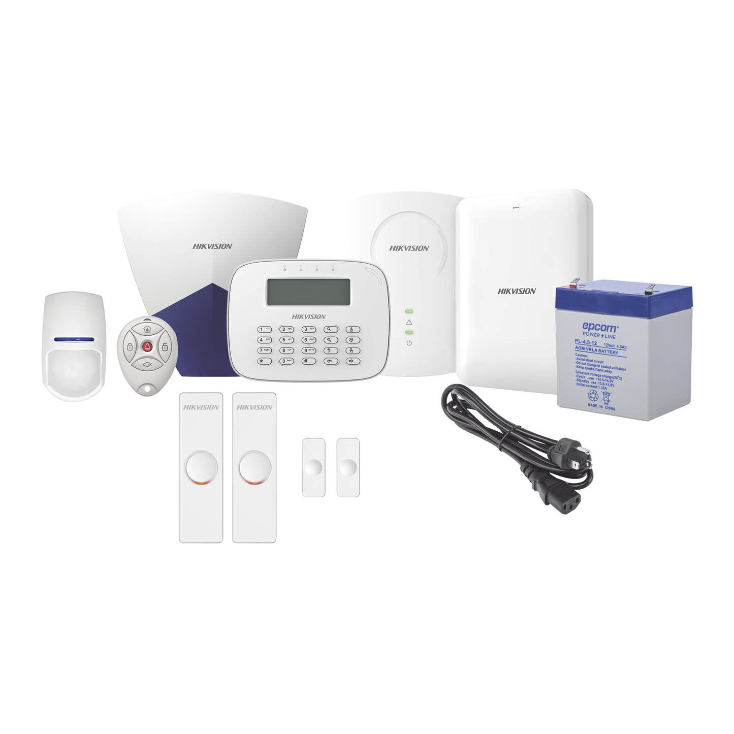 KIT Panel de Alarma / 1 Panel Híbrido / 1 Monitor LCD / 1 Expansor de zonas / 2 Contactos Magnéticos / 1 PIR / 1 Control remoto / 1 Cable de alimentación / 1 Sirena / 1 Bateria de 12vcc 4.5 Amp