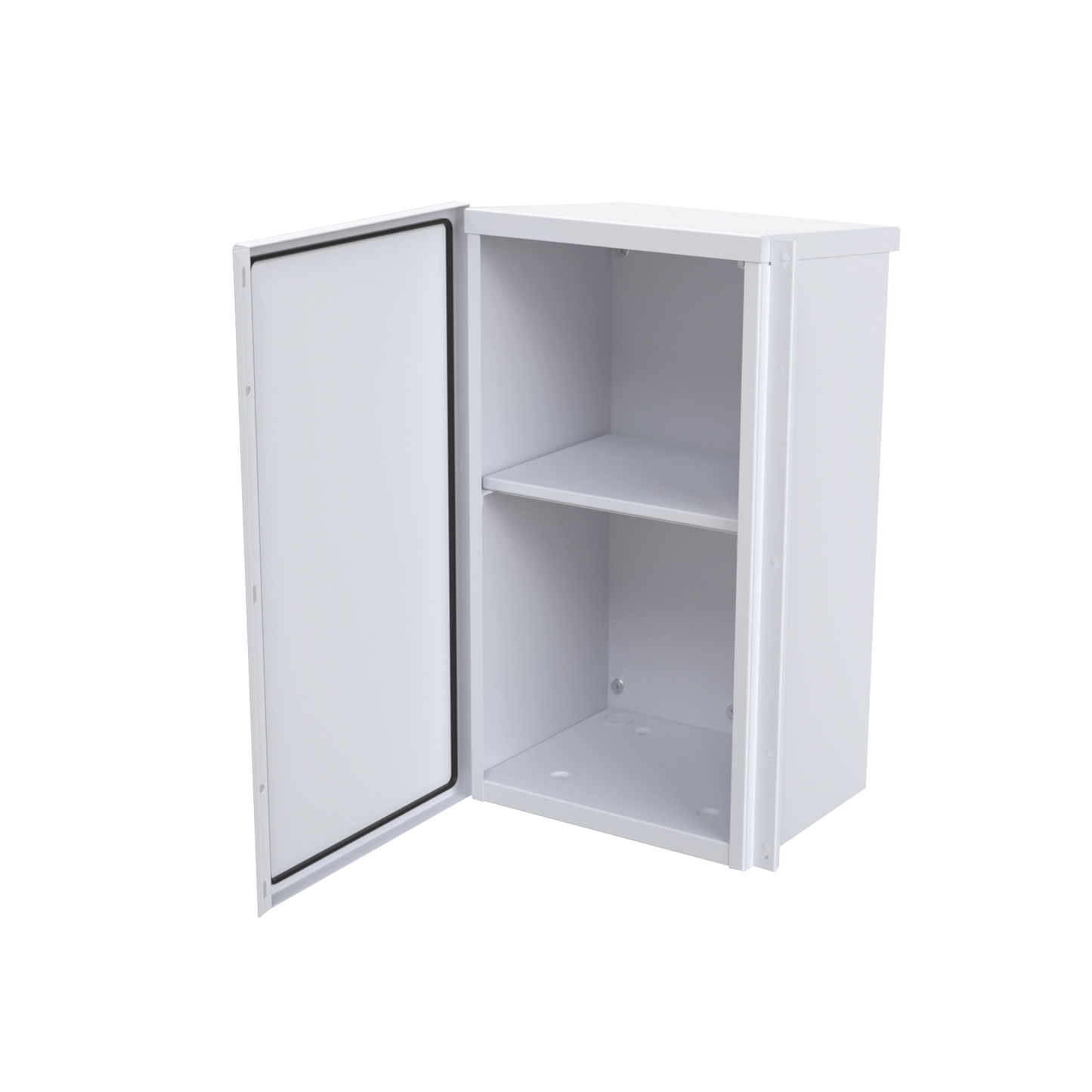 Gabinete Acero Galv. para 2 Baterías PL110D12 (400 x 730 x 300mm). Puerta Sin Ventilación. Acc. para piso o poste No incluidos.
