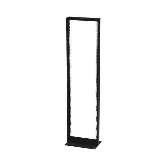 Rack de 2 Postes, Doble Perforación, Estándar 19", 42 Unidades, Fabricado en Acero, Base "L" para Anclar a Piso.