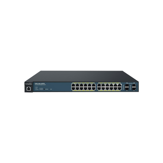 Switch PoE Administrable  de 24 Puertos Gigabit, 4 Puertos SFP, Soporta Hasta 410 W con Opción de Controlador para Serie Neutron y Enturbo.