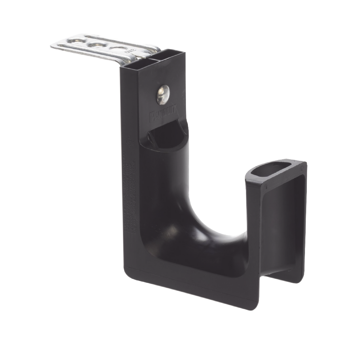 Sujetador tipo J (J-Hook), Con Soporte para Montaje en Techo, Para 46 Cables Cat6, Nylon 6.6, Color Negro, 1 pieza
