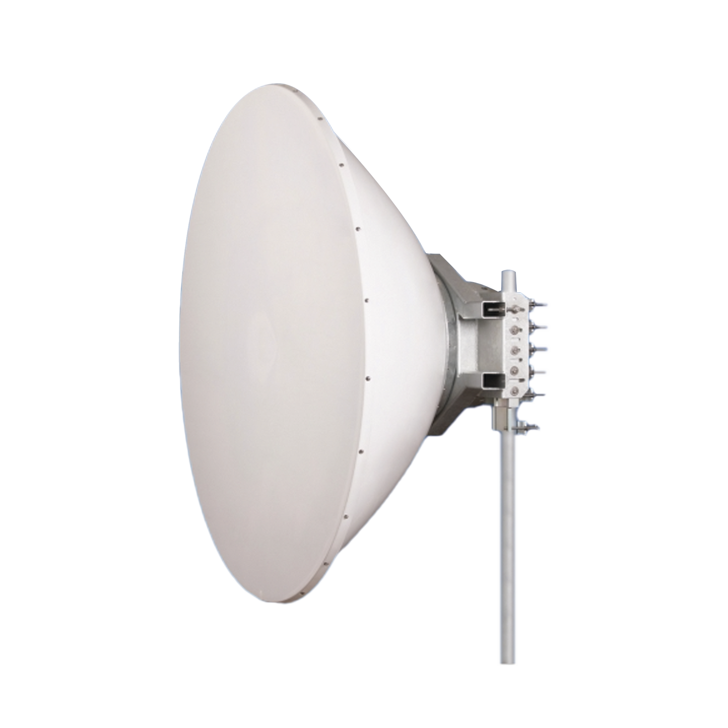 Antena direccional Alto Rendimiento / Parábola profunda para mayor aislamiento al ruido /6 ft / 4.9 a 6.1 GHz / / Ganancia de 38 dBi / Soporte de acero inoxidable / Polaridad en 90 ° y 45 ° / Incluye montaje.