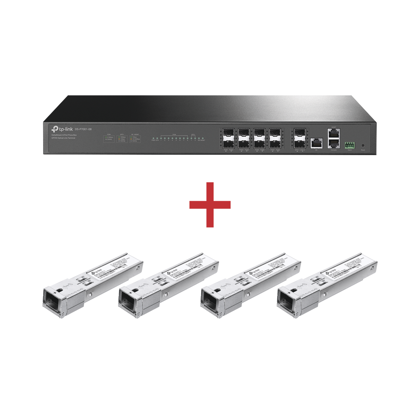 Kit para ISP´s / Paquete de 1 OLT 8 puertos PON / DS-P7001-08 + 4 Módulos PON DSP-MAC+ de regalo