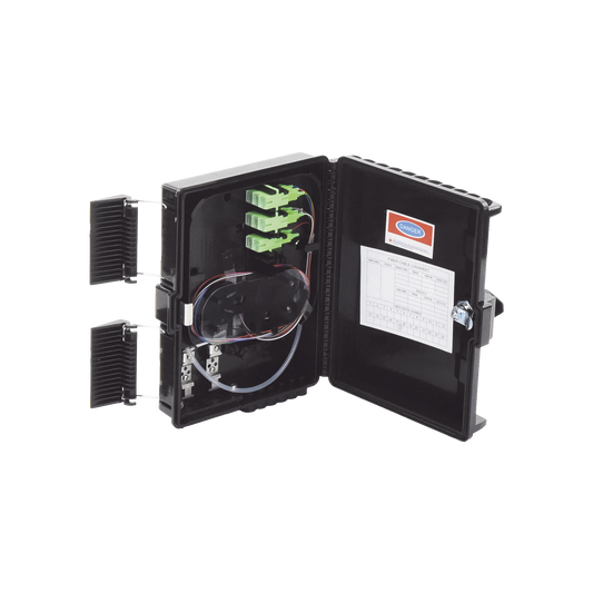 Cierre de Empalme para 24 fusiones de fibra óptica, Interior/Exterior, con 8 acopladores SC/APC y splitter 1x8, IP65