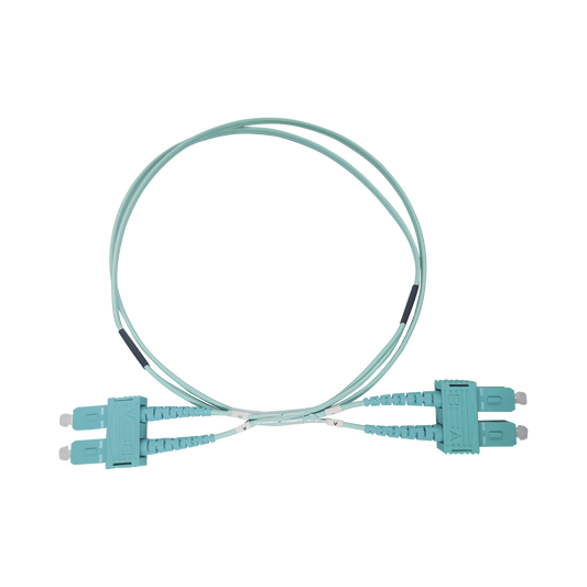 Jumper de Fibra Óptica Multimodo OM3 50/125 SC-SC OFNR (Riser), 2.0 mm, Dúplex, Aqua, 3 metros