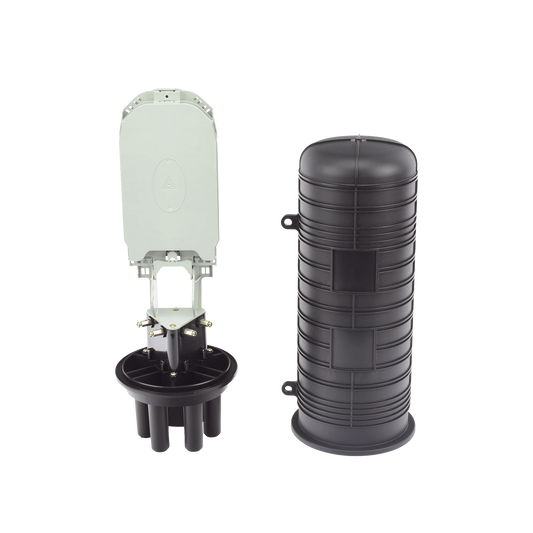 Caja de Distribución de Fibra Óptica Vertical tipo Domo, 48 empalmes (Expandible hasta 96 empalmes con charola LP-FOSCV-48-ST), Exterior, IP68