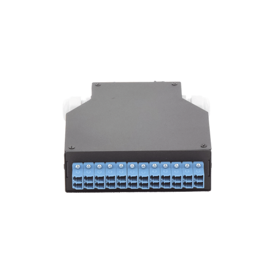 Distribuidor de Fibra Óptica Para Riel Din, 12 acopladores LC/UPC Duplex Monomodo con Charola de Empalme