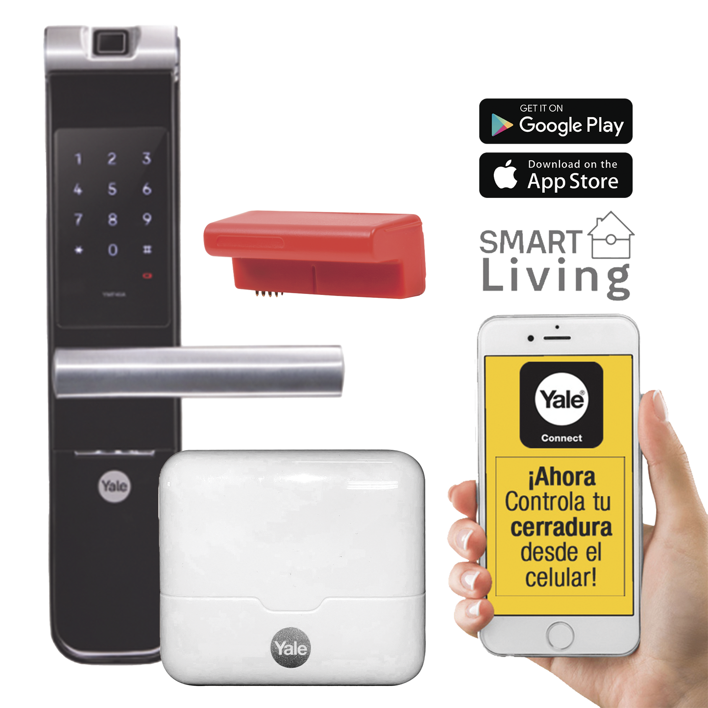 Kit Cerradura con manija YMF40A y HUB, Apertura por, Código, Biometría y apertura por SMARTPHONE