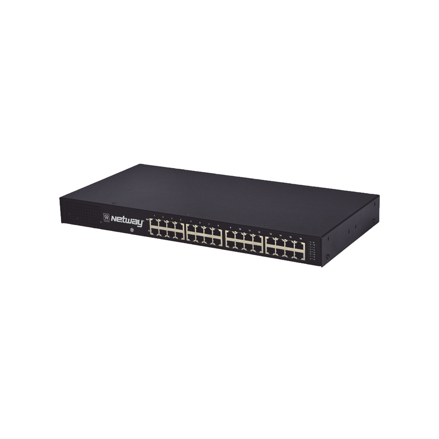 Midspan de 16 puertos, montaje en rack de 19". Ofrece alimentación PoE a los dispositivos alcanzando distancias de hasta 600m.