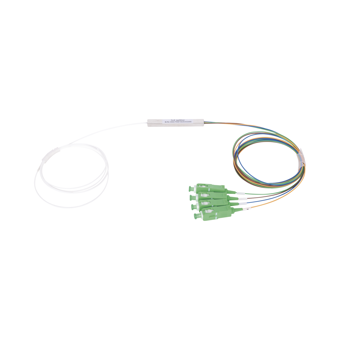 Splitter (Divisor Óptico) tipo PLC, de 1x4, conectores SC/APC de salida