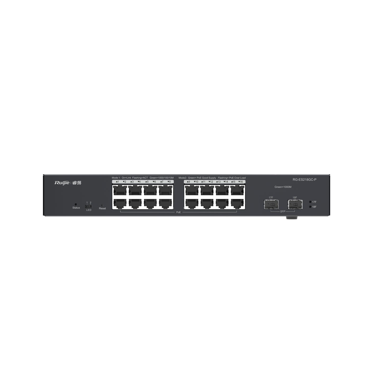 Switch Administrable PoE con 16 puertos Gigabit PoE 802.3af/at + 2 SFP para fibra 1Gb, gestión gratuita desde la nube, 240w