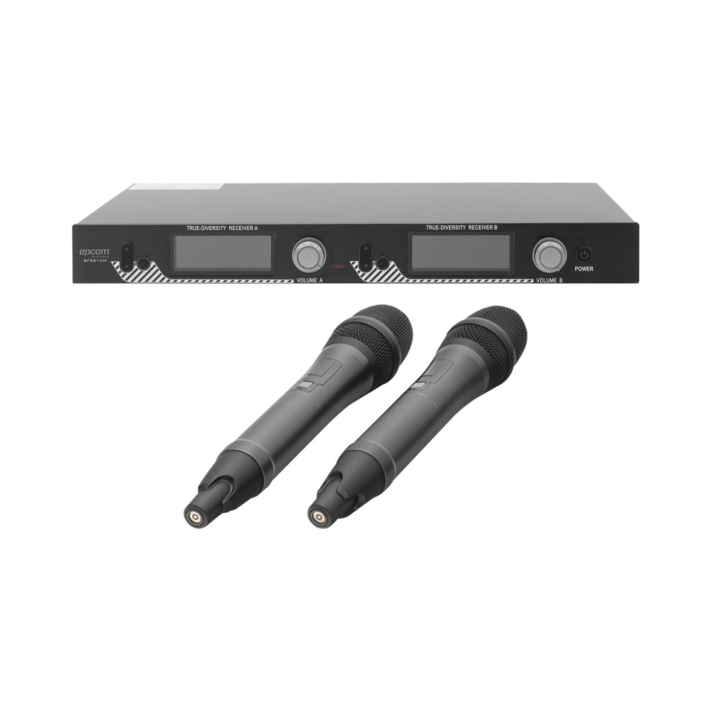 Kit de Microfonía inalámbrico | 2 Micrófonos de mano | Receptor UHF | Pantalla LCD | 200 Canales | Gran cobertura