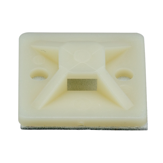 Montaje-Sujetador Adhesivo de 4 Vías de 3/4" x 3/4" x 1/4", Color Natural,  Nylon 6.6 Retardante de Llamas V-2, Paquete de 100pz
