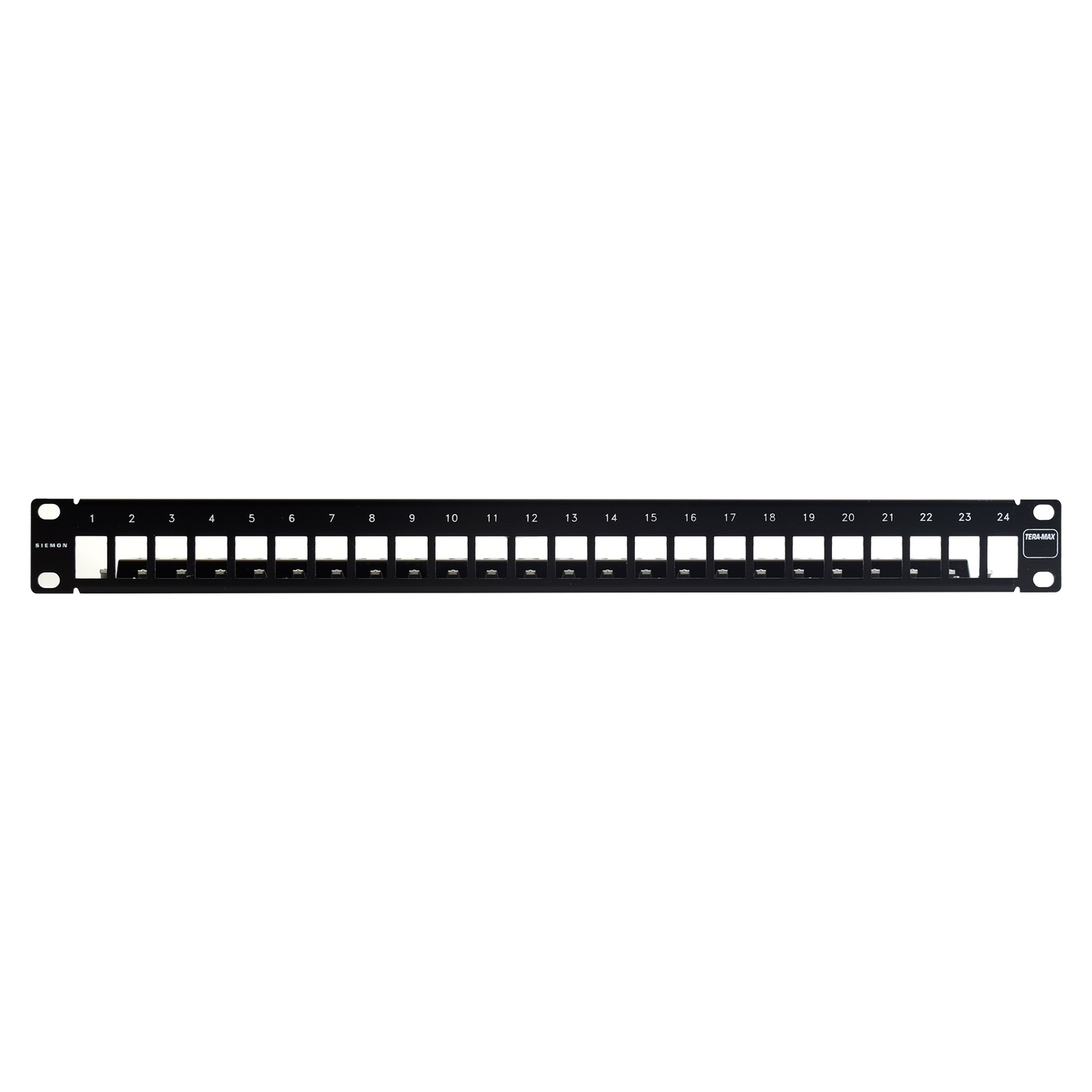 Patch Panel TERA-MAX Blindado de 24 Puertos, Modular, Plano, Color Negro, 1UR