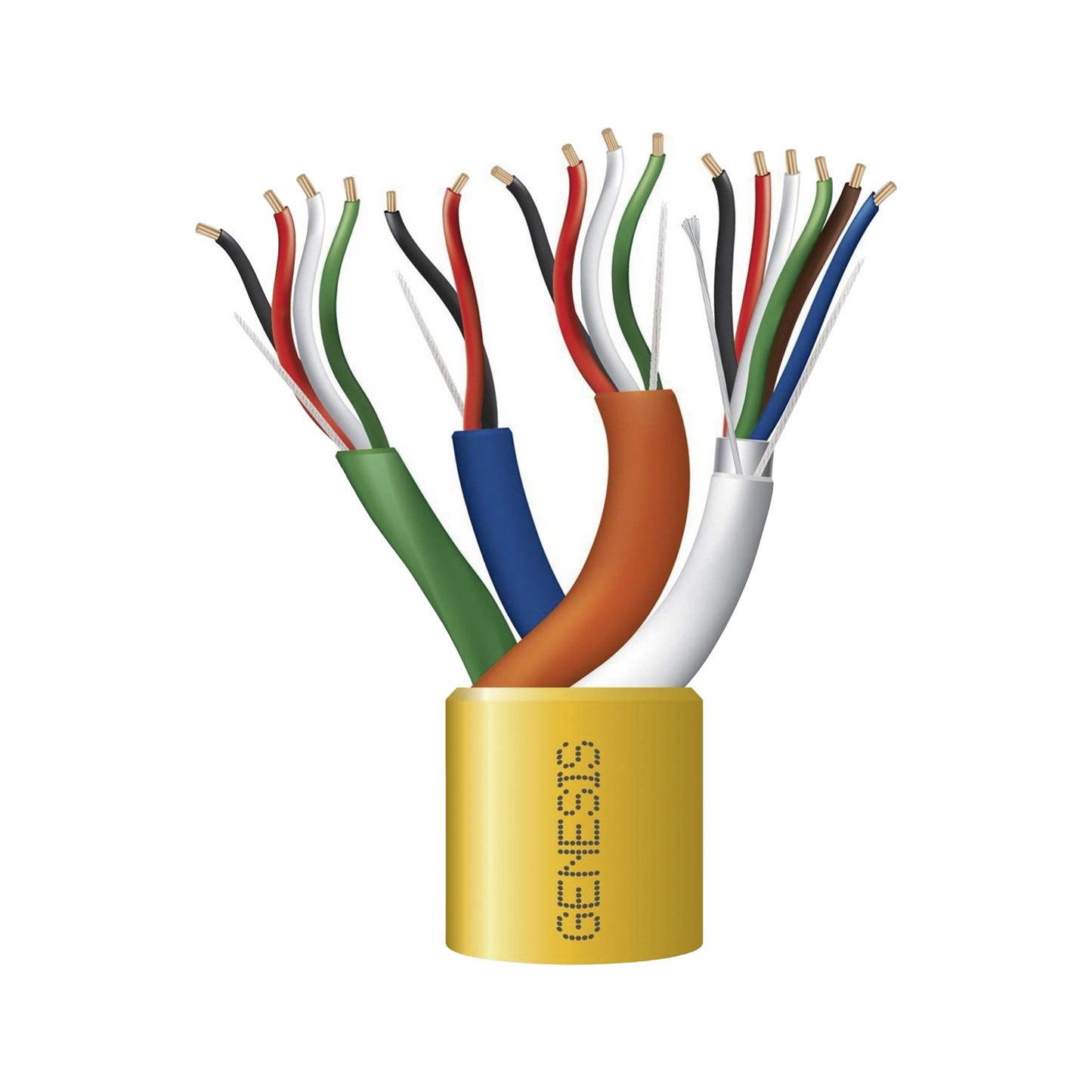 Bobina de cable de 305 metros, color amarillo, compuesto por:  6 x 22 AWG blindados, 4 x 18 AWG, 4 x 22 AWG, y 2 x 22 AWG, para aplicaciones en control de acceso.