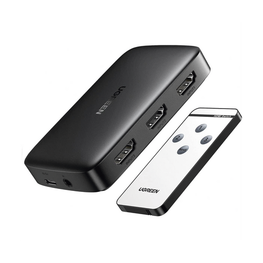 Conmutador HDMI 3X1 / 3 Puertos de entrada – 1 Puerto de Salida / Control Remoto / Resolución 4K@30Hz / 3D / Receptor de Infrarrojos / Transmisión Estable / Incluye Cable Micro USB para Alimentacion.