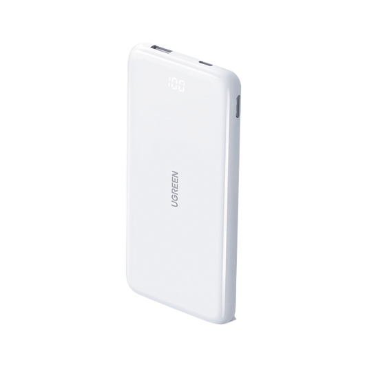 PowerBank Ultra Delgado 10000mAh |  Dos Puertos | USB-A + USB-C | PD 3.0 20W | QC3.0 22.5W | FCP | AFC | Entrada/Salida USB-C (Carga y Alimentación) | Salida USB-A (Carga) | Pantalla Inteligente | Color Blanco.