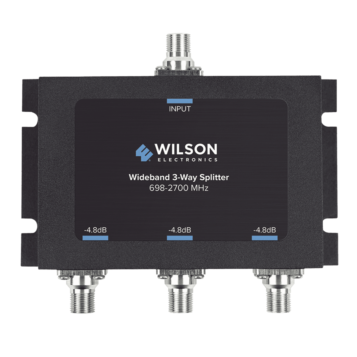 Divisor de potencia de 3 vías para la distribución de señal a tres antenas de servicio | 4.8 dB de pérdida por puerto | Conectores F hembra