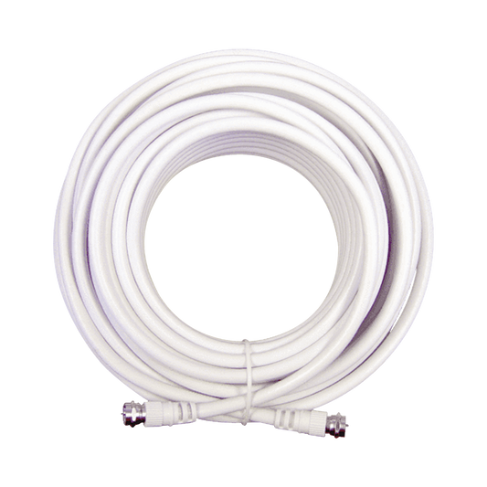 Jumper Coaxial con Cable Tipo RG-6 en Color Blanco de 6.09 Metros de Longitud y Conectores F Macho en Ambos Extremos. 75 Ohm de Impedancia.