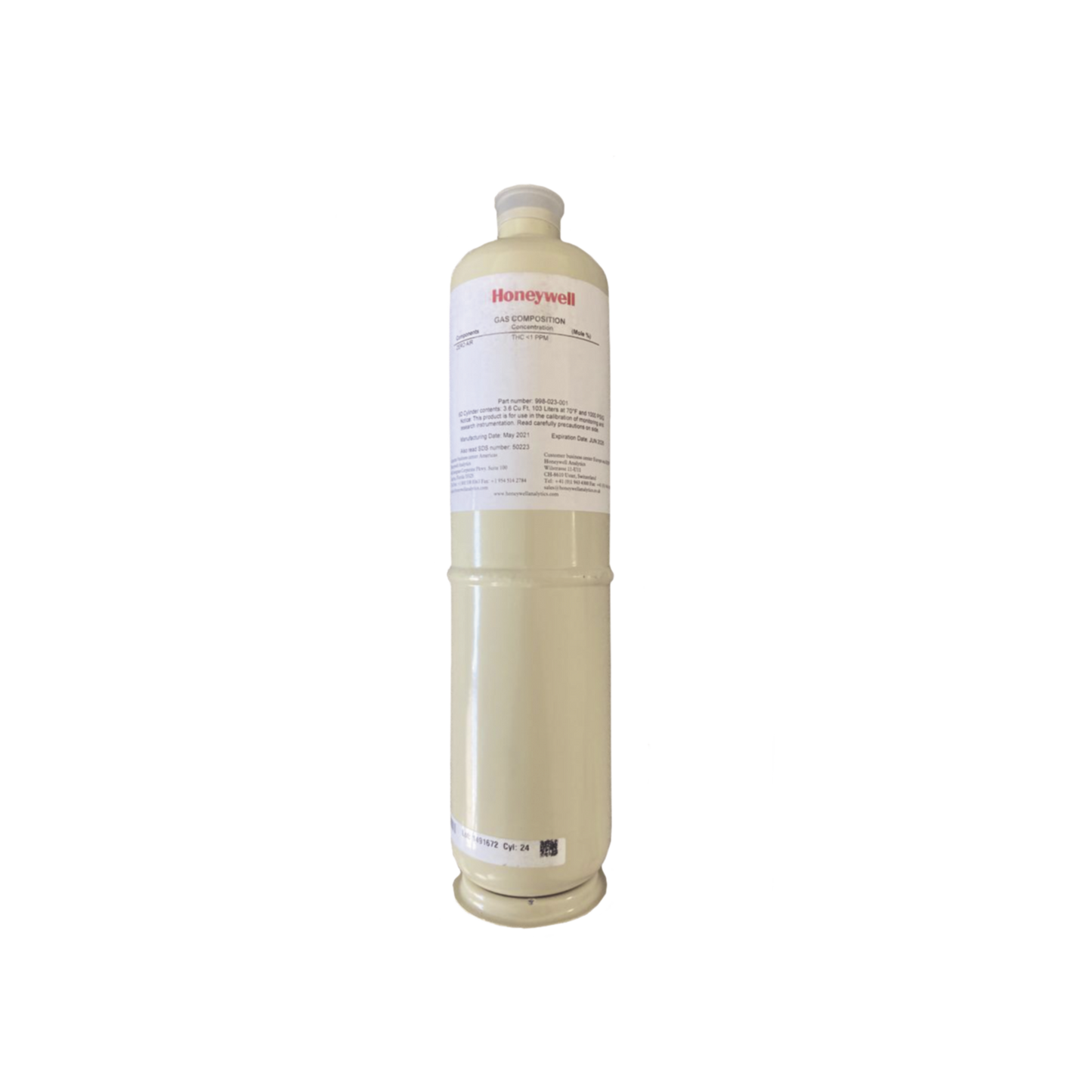 Cilindro de Gas para Calibración / Zero Air / 103 L / para Uso con XNX, XCD y S3K