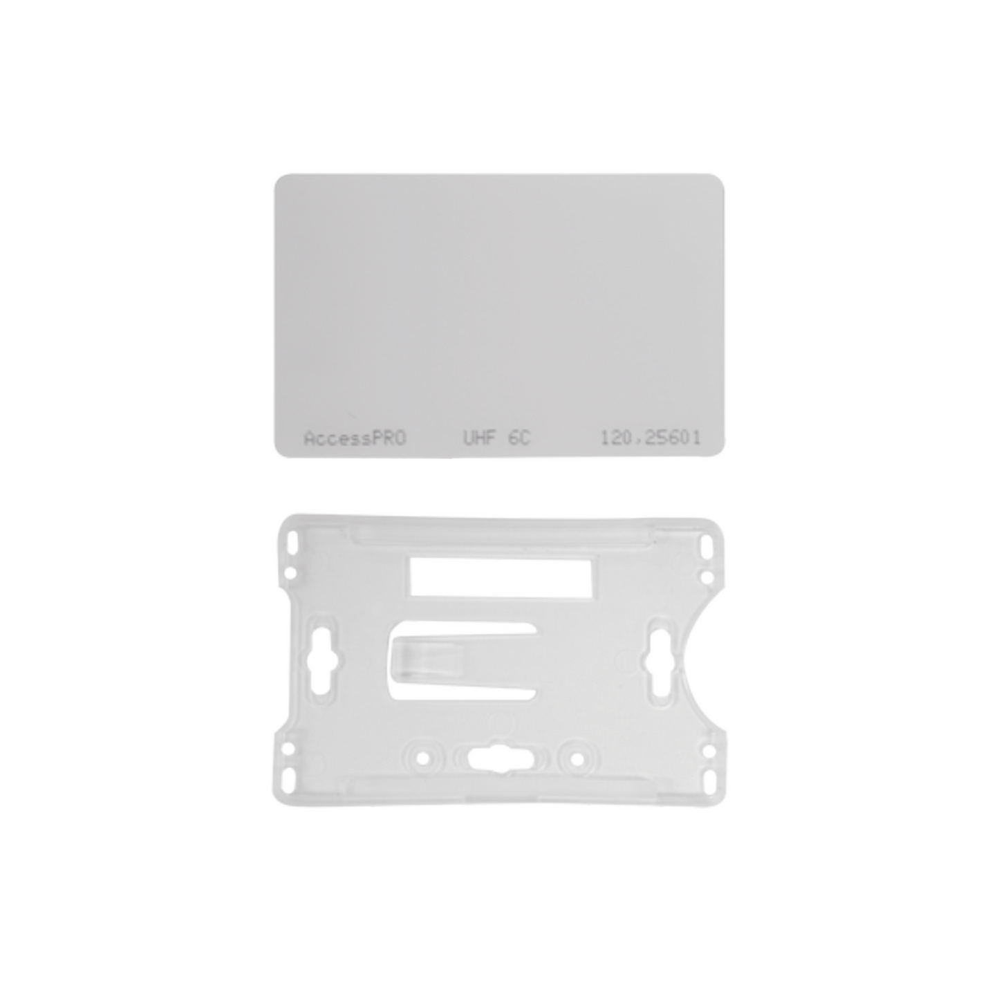 Kit de  Tag UHF tipo Tarjeta para lectoras de largo alcance 900 MHZ / EPC GEN 2 / ISO 18000 6C / No imprimible / Incluye porta tarjeta