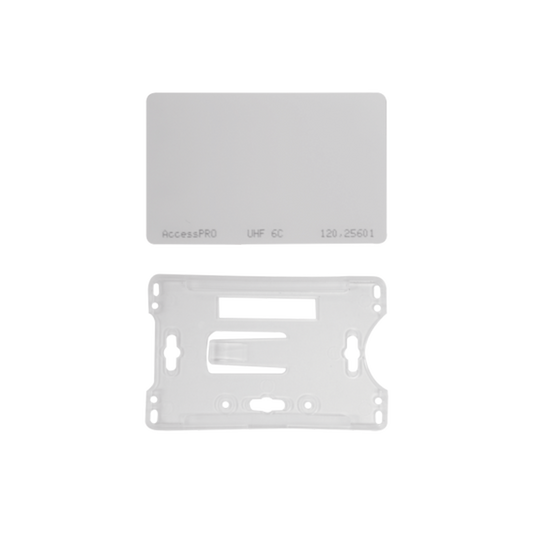 Kit de  Tag UHF tipo Tarjeta para lectoras de largo alcance 900 MHZ / EPC GEN 2 / ISO 18000 6C / No imprimible / Incluye porta tarjeta