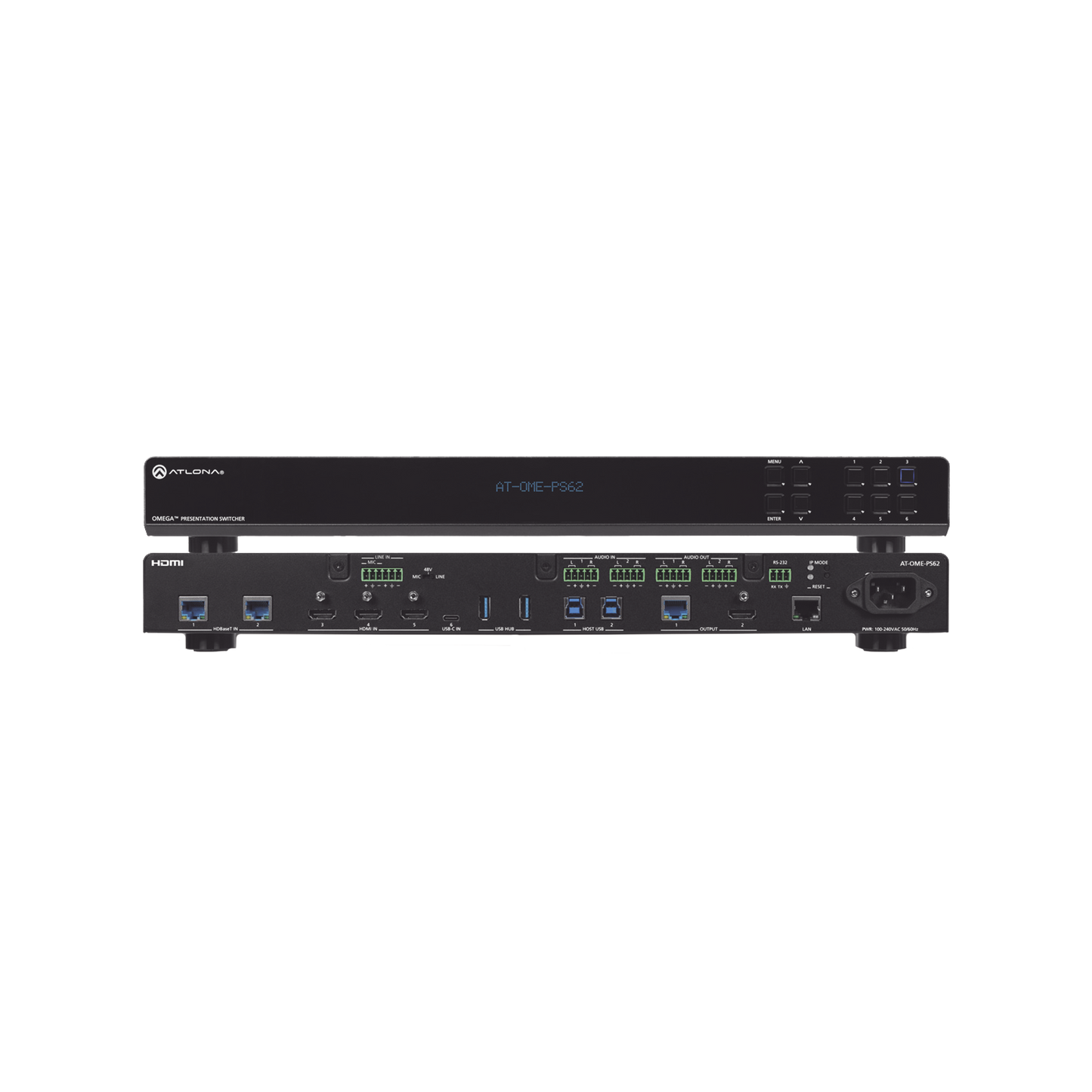 OMEGA Switch Matriz 6x2 de AV Multiformato con Entradas HDMI, HDBaseT, USB-C y Display Port / Salidas HDMI y HDBaseT / Conectividad avanzada para conferencias y colaboración en 4K en un solo dispositivo