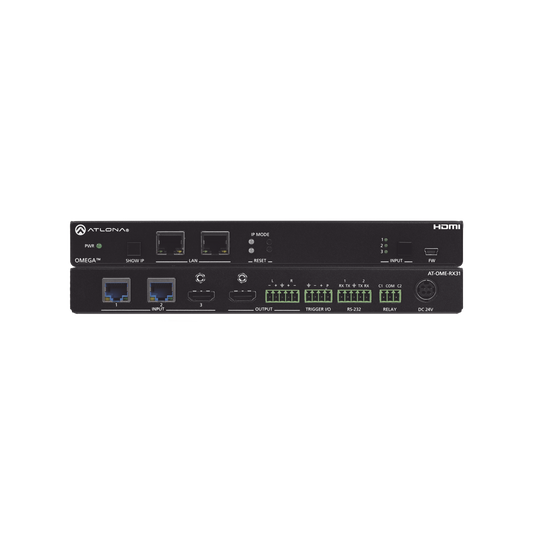 OMEGA 4K/UHD RECEVIER WITH DUAL HDBASET INPUTS ;  HDMI INPUT AND HDMI OUTPUT