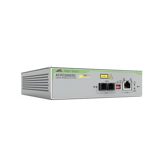 Convertidor de medios Gigabit Ethernet PoE+ a fibra óptica, conector SC, multimodo (MMF), distancia hasta 550 m