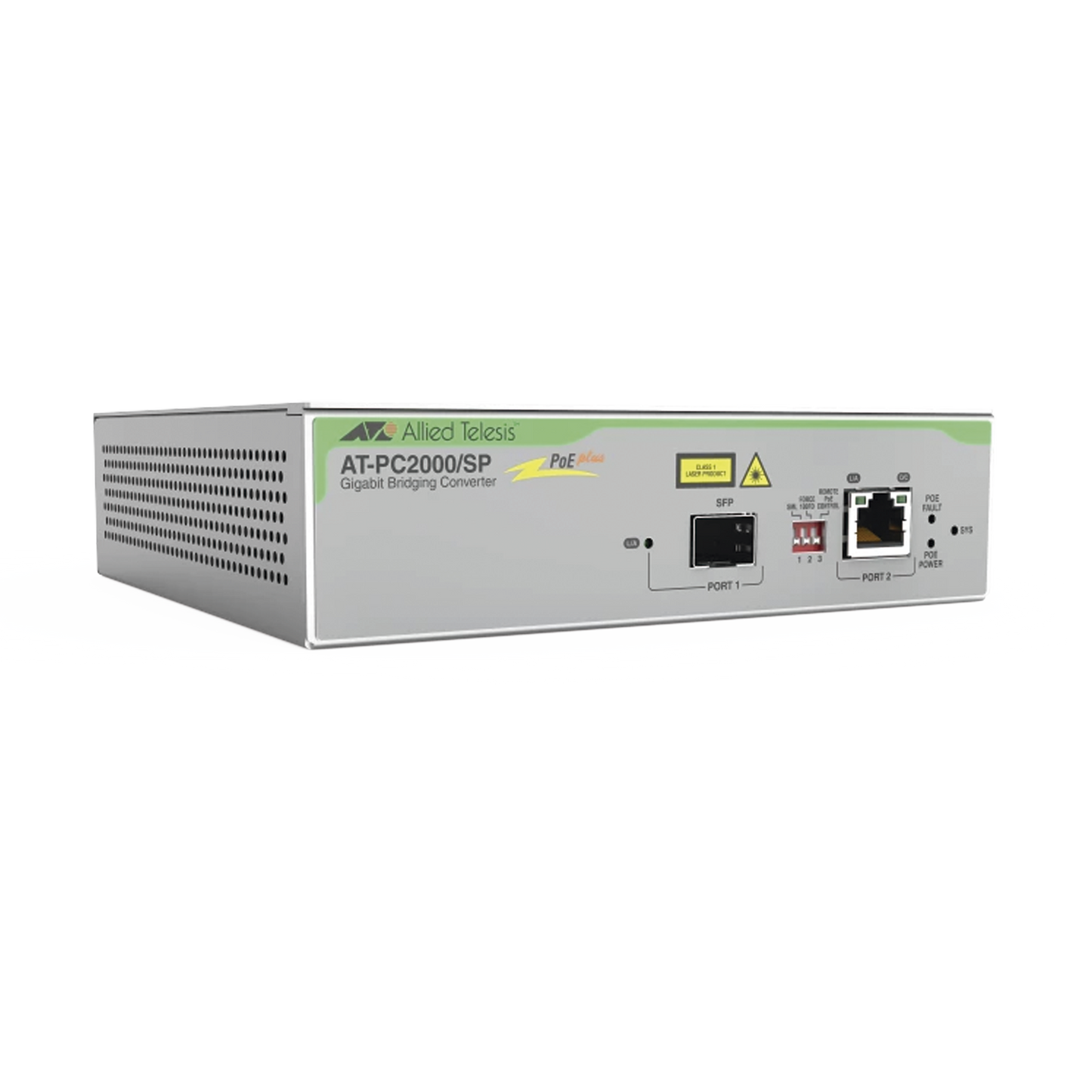 Convertidor de medios Gigabit Ethernet PoE+ a fibra óptica con puerto SFP Gigabit, la distancia y tipo de fibra óptica depende del transceptor