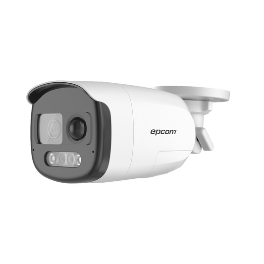 Bala TURBOHD 1080p / Imagen a Color 24/7 / Lente 2.8 mm / Luz Blanca 40 mts / Exterior IP67 / WDR 130dB / Sensor PIR / Micrófono Integrado / Sirena Integrada / Salida de alarma / Estrobo ROJO - AZUL