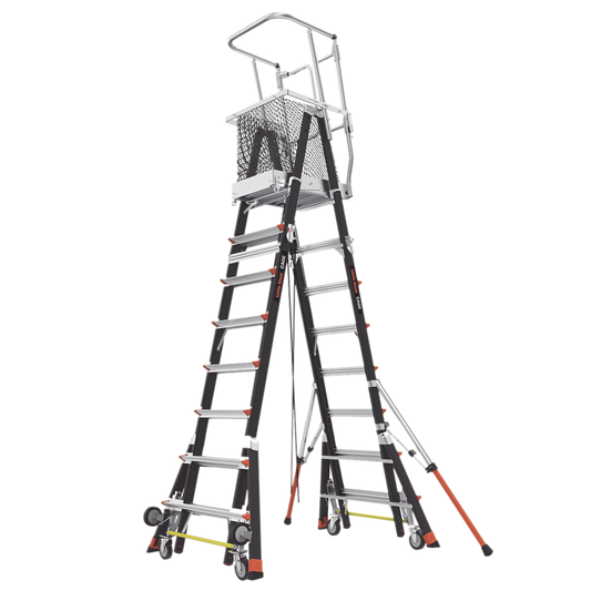 Escalera de Fibra de Vidrio con Jaula y Peldaños de Aluminio de 8'-14' (2.44 - 4.27 m). Sin Ajuste en Ruedas (RATCHET™ Leveler) (SKU:18515-240).