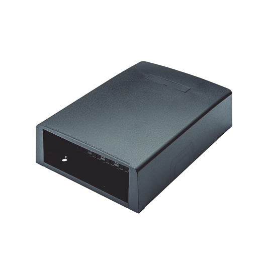 Caja de Montaje en Superficie, Con Accesorio para Resguardo de Fibra Óptica, Para 12 Módulos Mini-Com, Color Negro