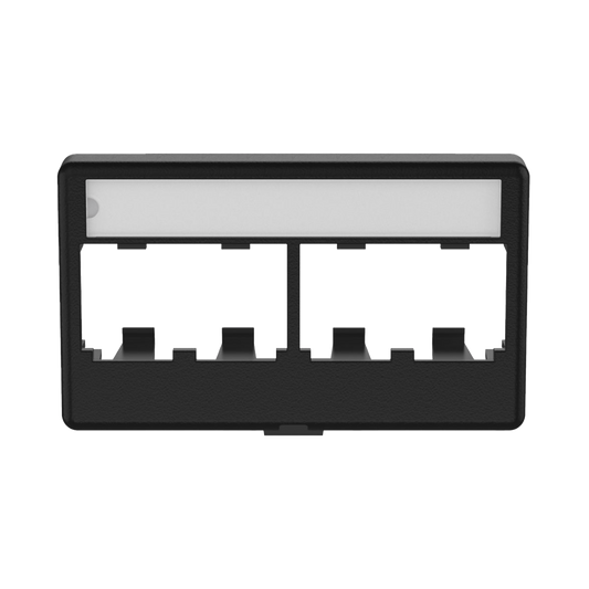 Placa de Mobiliario Modular Estándar, Salidas Para 4 Puertos Mini-Com, Con Espacio Para Etiquetas, Color Negro