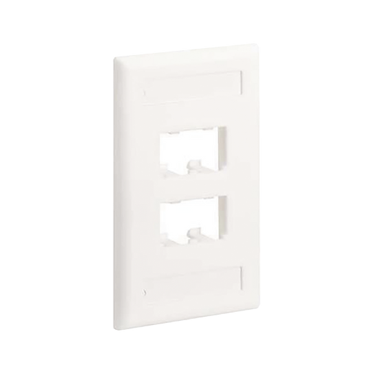 Placa de Pared Vertical Clásica, Salida Para 4 Puertos Mini-Com, Con Espacios Para Etiquetas, Color Blanco Mate