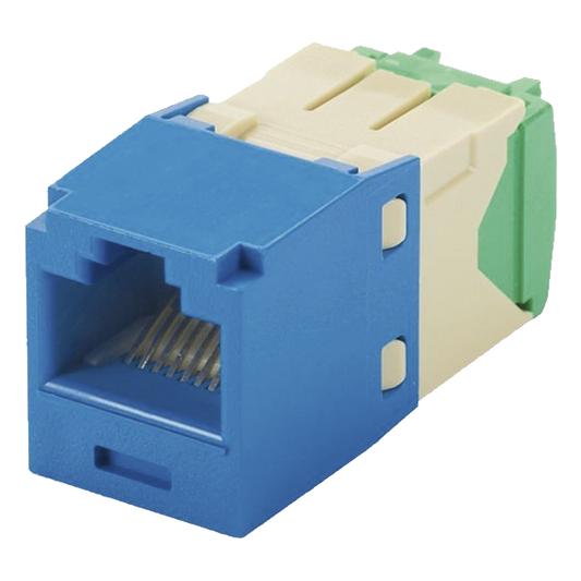 Conector Jack RJ45 Estilo TG, Mini-Com, Categoría 6, de 8 posiciones y 8 cables de Calibre 28/30 AWG, Color Azul