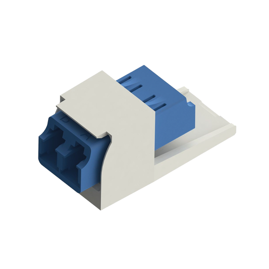 Módulo Acoplador LC Duplex, para Fibra Óptica Monomodo OS1/OS2, Tipo Mini-Com, Color Blanco Mate