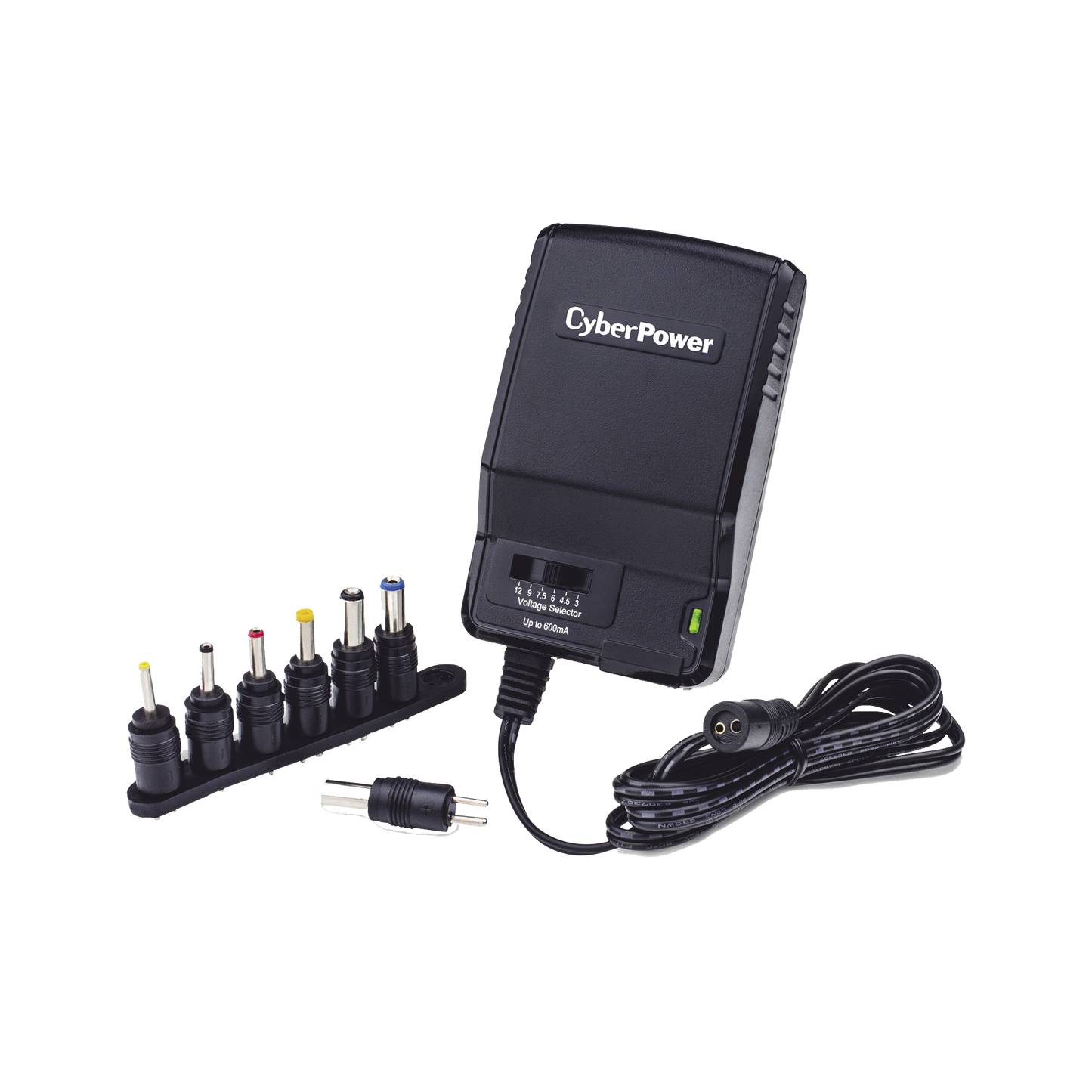 Adaptador Universal de Alimentación, Para Pared, Con Entrada 120 Vca NEMA 5-15P, y Salida Ajustable de 3-12 Vcc 600mA