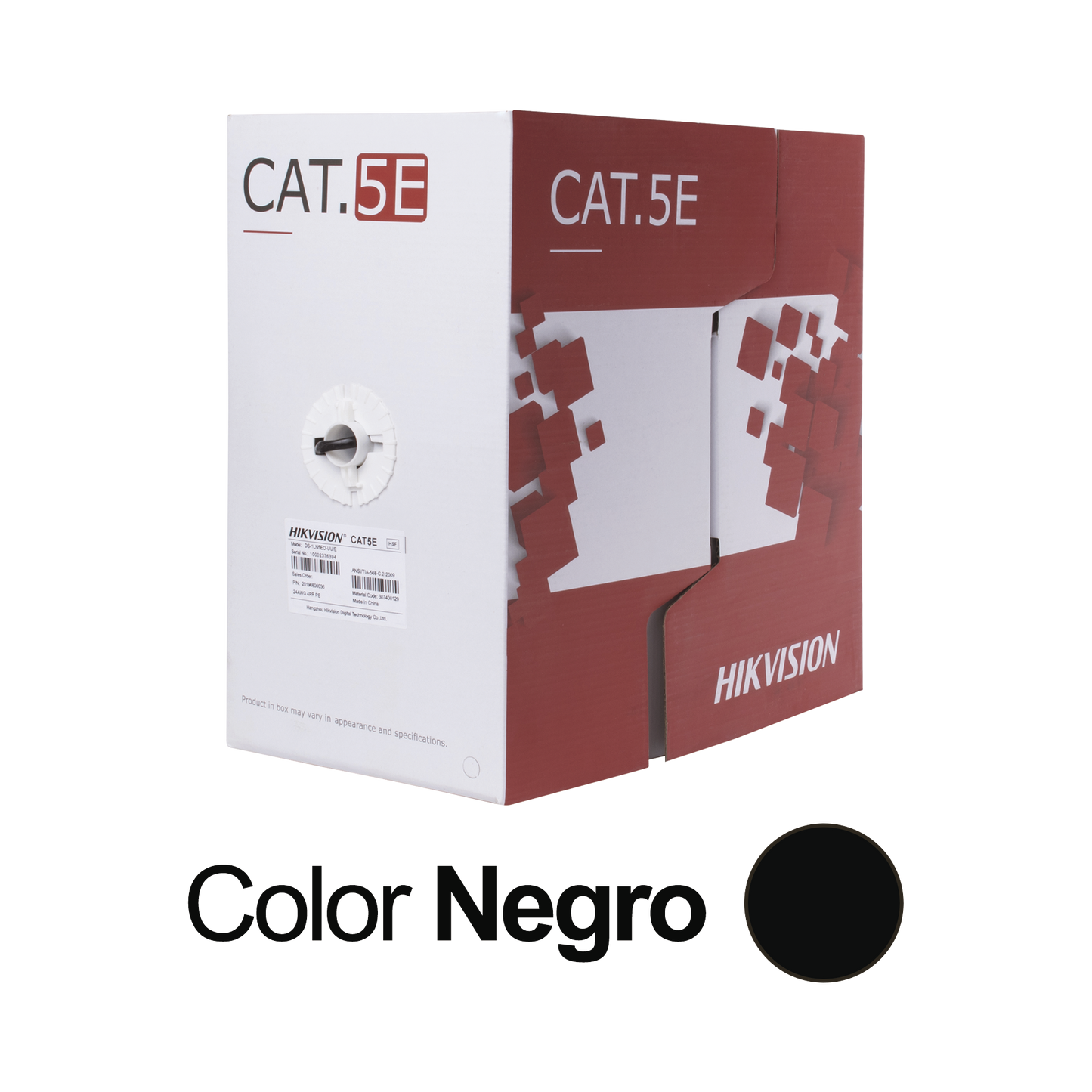 Bobina de Cable UTP 305 Mts / Cat 5E (24 AWG) / Color Negro / PE / Uso en Exterior / 100% Cobre / Aplicaciones de CCTV, Redes de Datos y Enlaces Inalámbricos