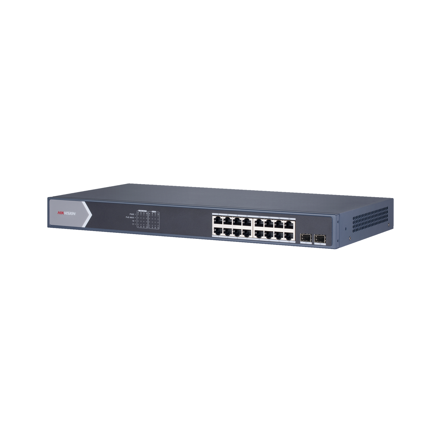 Switch Gigabit PoE+ / Administrable / 16 Puertos 10/100/1000 Mbps PoE+ / 2 Puertos SFP / Configuración Remota desde Hik-ParnerPro / PoE hasta 300 Metros / 225 W