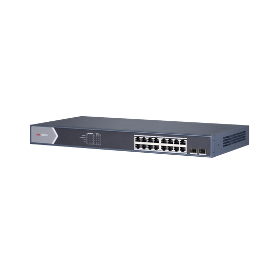 Switch Gigabit PoE+ / Administrable / 16 Puertos 10/100/1000 Mbps PoE+ / 2 Puertos SFP / Configuración Remota desde Hik-ParnerPro / PoE hasta 300 Metros / 225 W