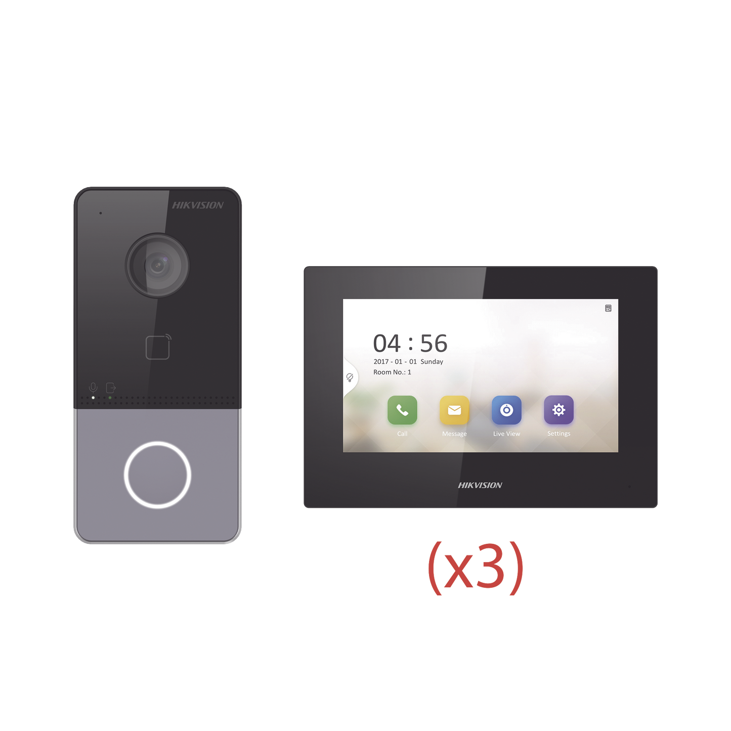 Kit de Videoportero IP LITE con llamada a App de Smartphone (Hik-Connect) / Apertura con tarjeta / Soporta PoE Estándar / Incluye 3 MONITORES