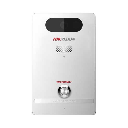 Estación de Alarma de Pánico / Cámara de 2 Megapixel / Micrófono Integrado / Exterior IP65 / Protección IK10 / PoE / 10 mts IR / Compible con Hik-Connect / Entradas y Salidas de Alarma