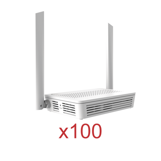 ONT GPON WiFi doble banda (2.4/5 GHz), 2 puertos LAN GE + 2 FE, conector SC/APC, 100 pzs